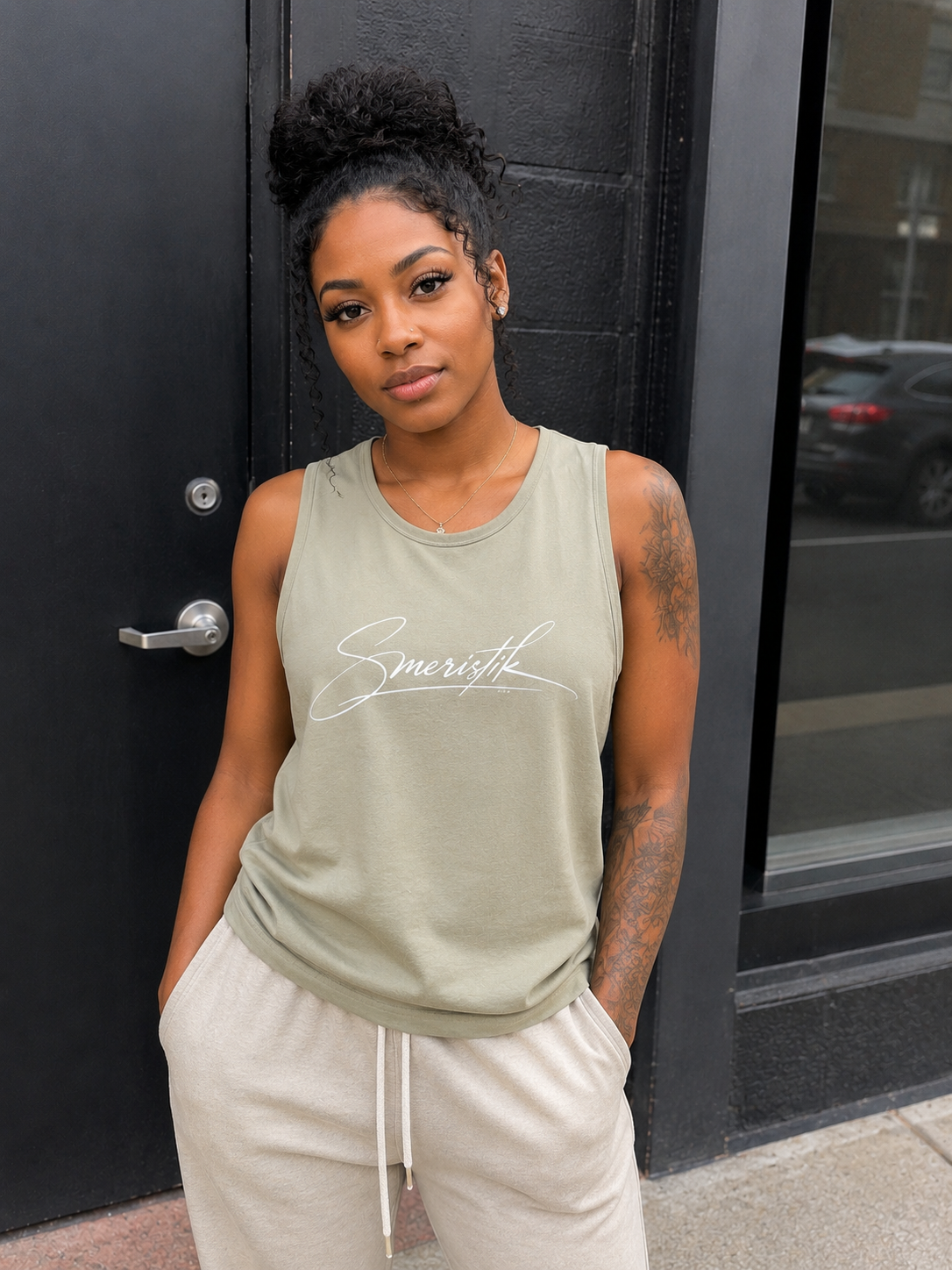 Smeristik Signature Unisex White Print Tank Top