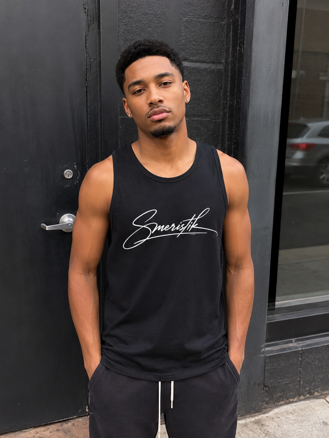 Smeristik Signature Unisex White Print Tank Top