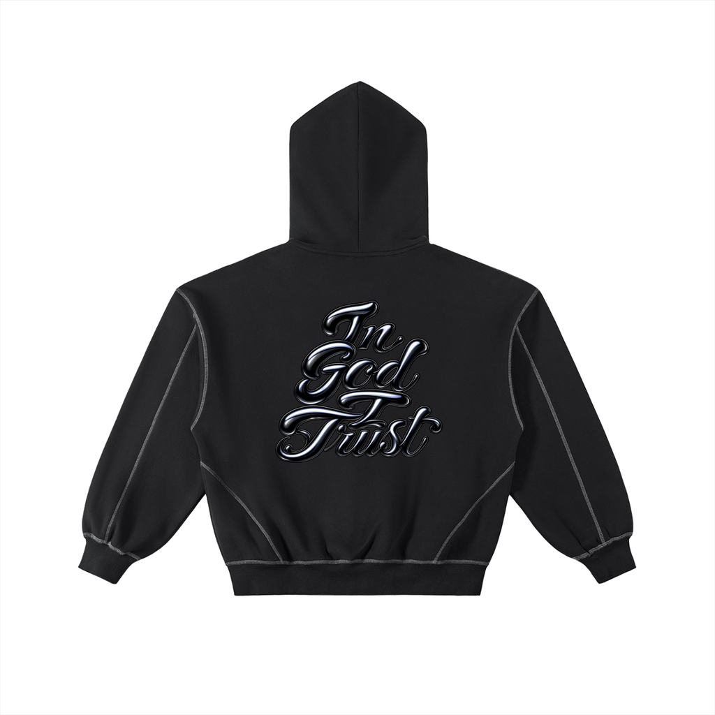 Smeristik In God I Trust Contrast-Stitch Zip Hoodie Unisex