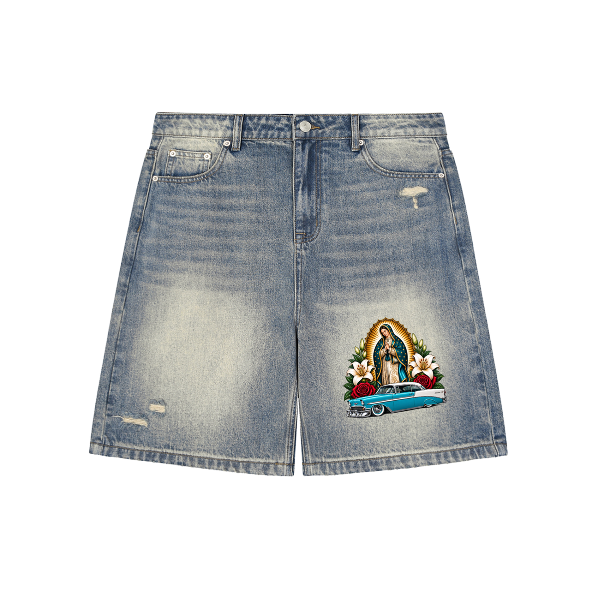 Smeristik Faded Distressed Baggy Denim Shorts